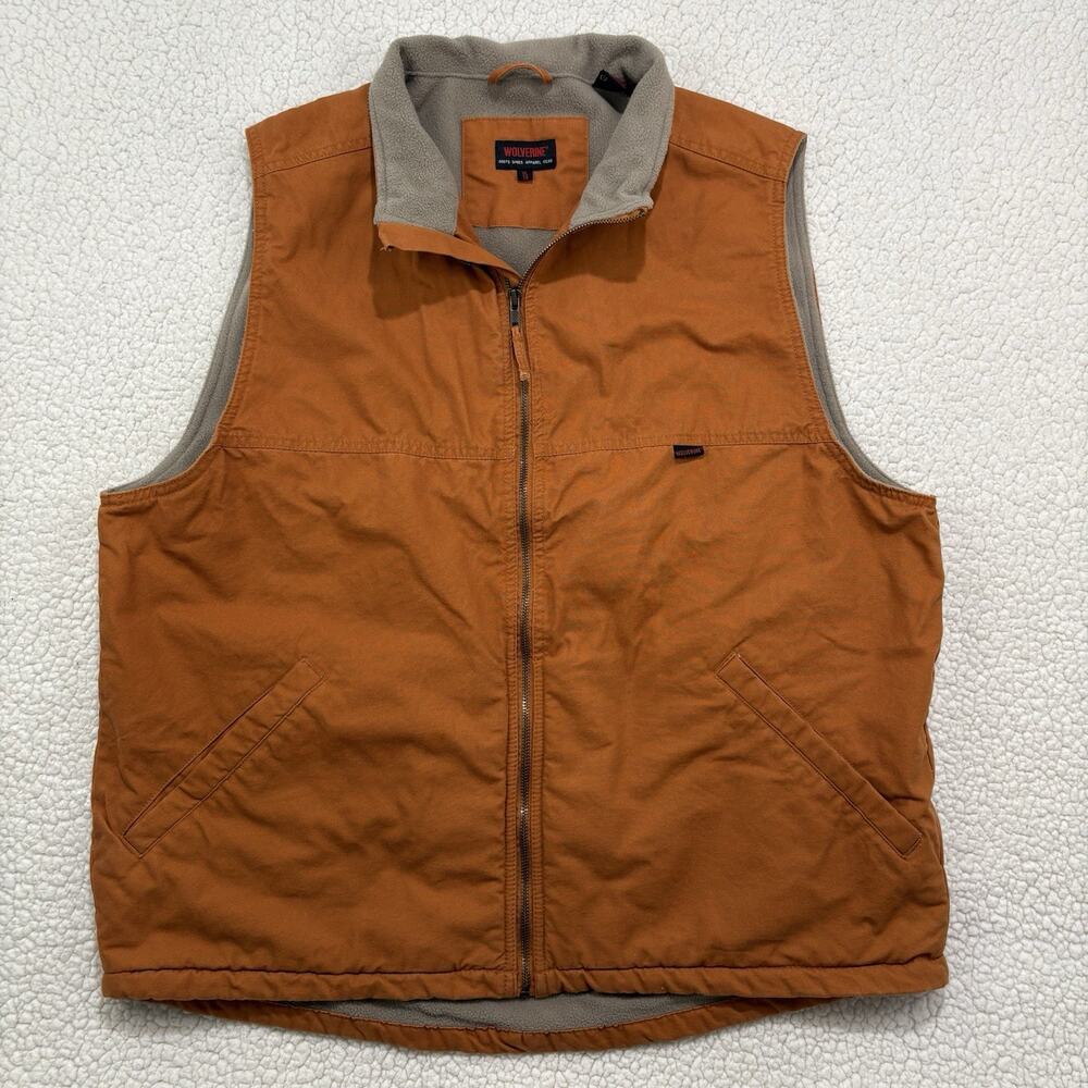 Wolverine Fleece Lined Vest Mens XL Orange Duck Canvas Workwear Full Zip Cotton
